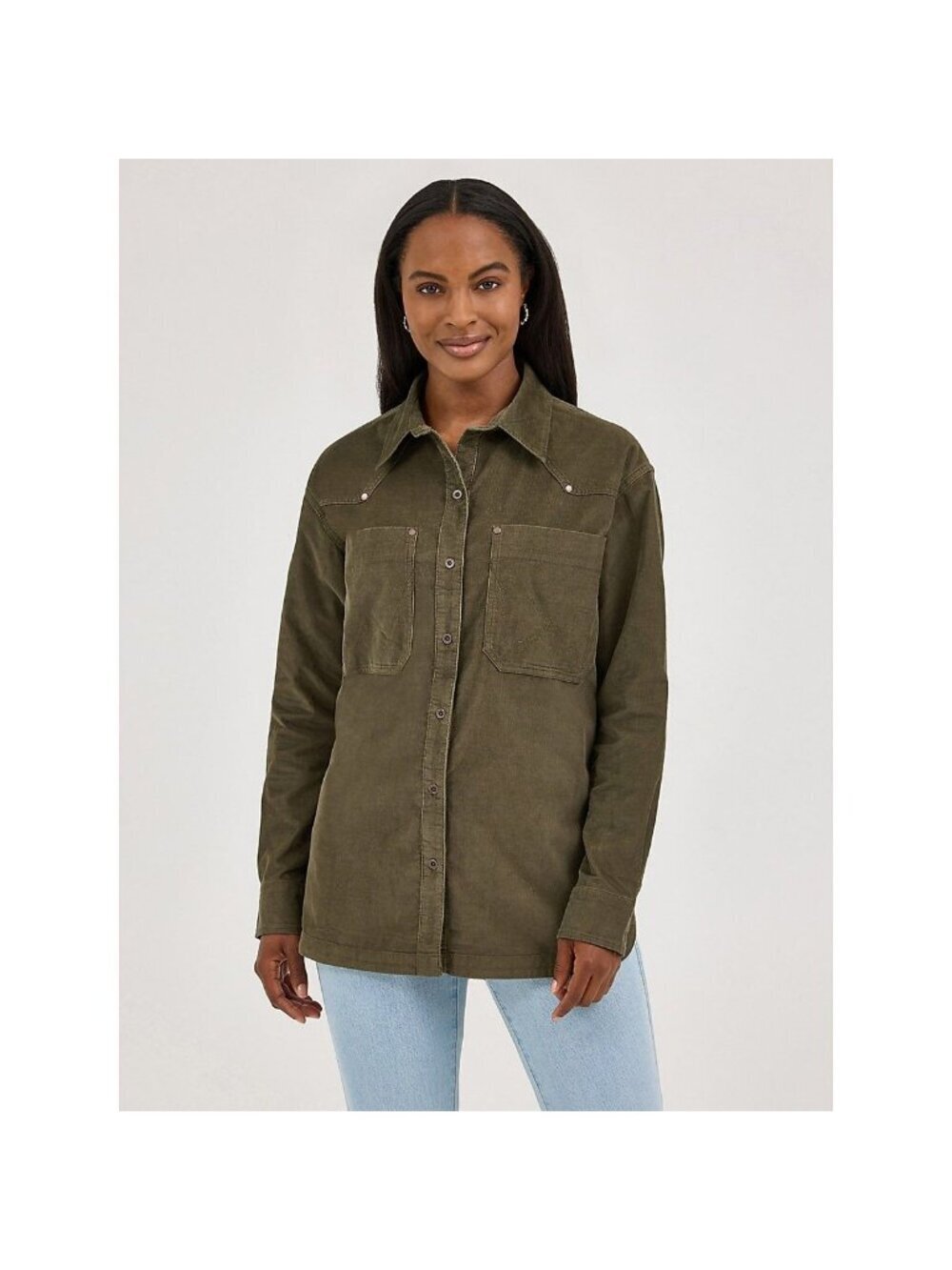 Wrangler Retro Women's Boyfriend Corduroy Button Shirt Olive 112371673